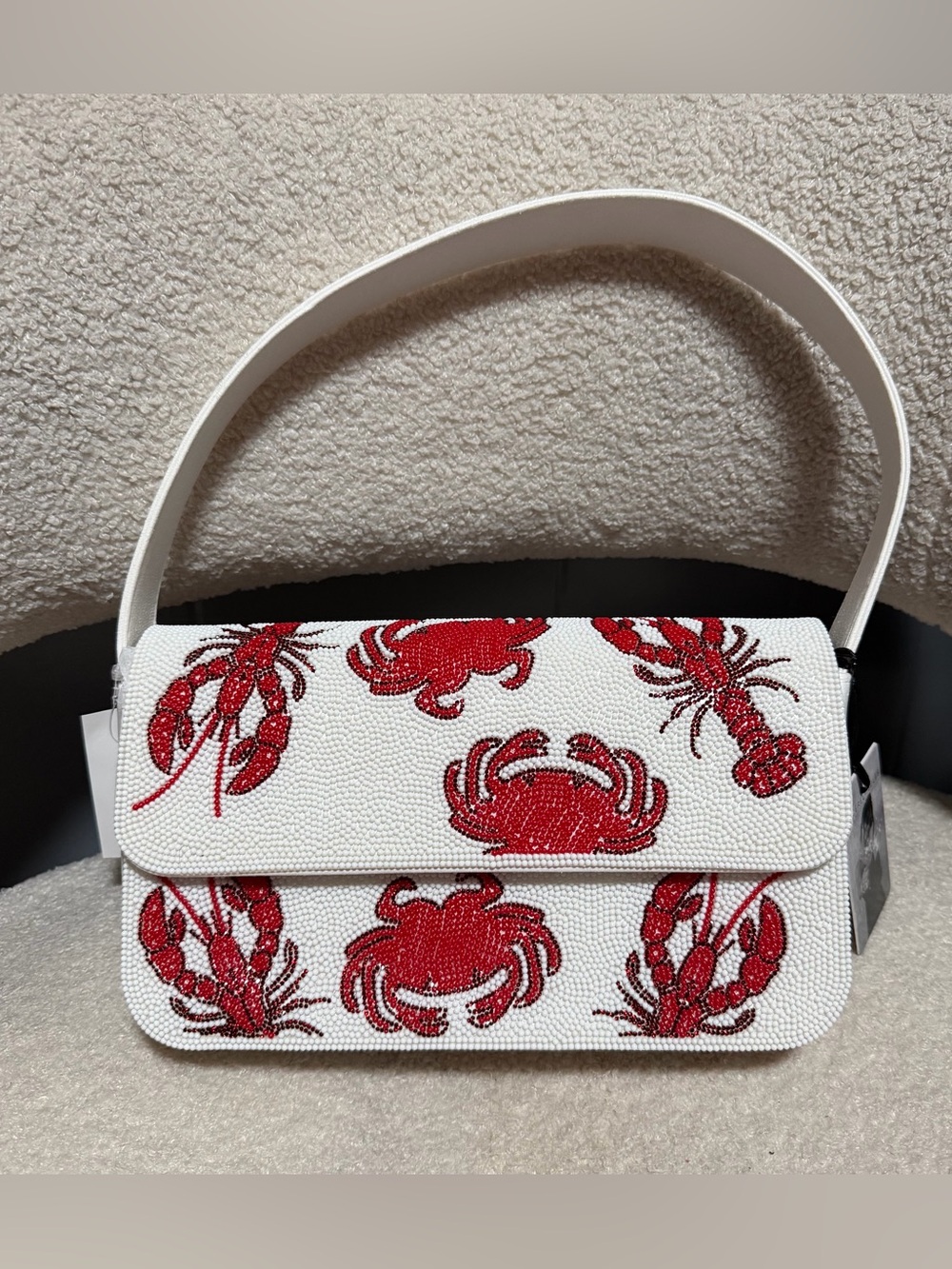 New Release Sincerely Jules White Leather Crab Lobster Beaded Bag Viral TikTok